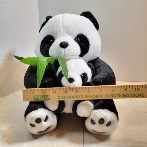 Panda Bear Plush Stuffed Animal 12" Holding Baby with Bamboo Plushy Stuffy - Picture 3 of 16